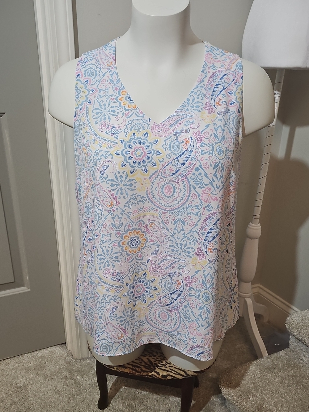 Cato Pastel Paisley V-Neck Sleeveless Camisole - Blue, Pink, Yellow